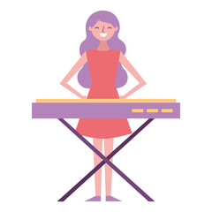 cute cartoon happy woman playing synthesizer vector illustration