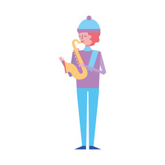 musician young man playing saxophone in warm clothes vector illustration