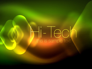 Blurred arrows in dark space. Neon pointers, glass glossy design, abstract shiny techno background, web banner