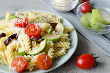 Fusilli Pasta with tomatos and grilled Zucchini, Eggplant