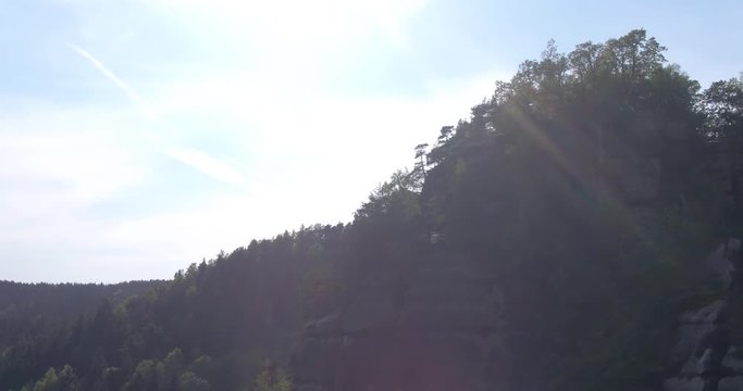 Oybin Zittauer Gebirge - Drone moving around over beautiful Landscape - Germany Saxony 4k