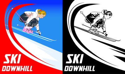 Fototapeta premium Poster with sport girl skier. Vector illustration.