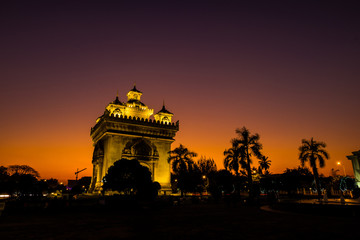 sunset at Triumphal arch, Laos