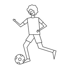 young man running with soccer ball vector illustration outline design