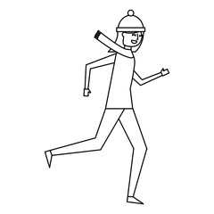cute woman running in warm clothes vector illustration outline design