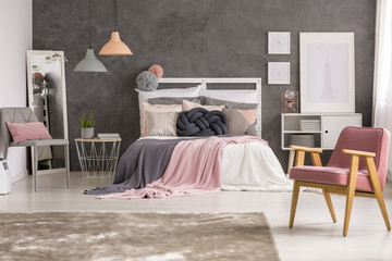 Gray and pastel teenage girl bedroom