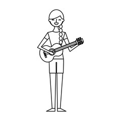 cute character woman playing guitar vector illustration outline design