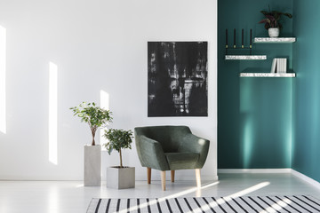 Painting, armchair and plants