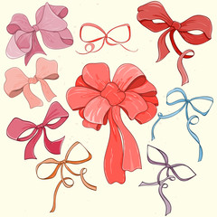 Set of hand drawn vector illustration of bows