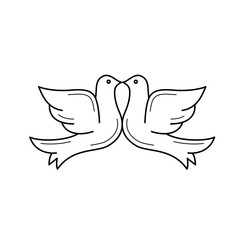 Wedding doves vector line icon isolated on white background