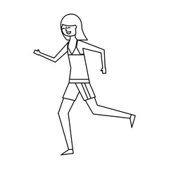 happy woman in swimsuit running image vector illustration outline design
