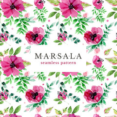 Floral marsala seamless pattern