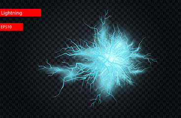 Vector ball lightning or electricity blast storm or thunderbolt in sky