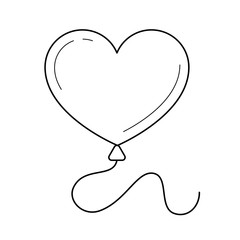 Heart balloon vector line icon isolated on white background