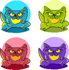 angry cat sitting on the ground quad color tint cartoon style vector illustration