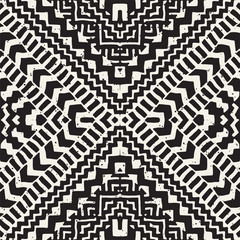 Seamless ethnic and tribal pattern. Hand drawn ornamental stripes. Black and white print for your textiles. Vector background.