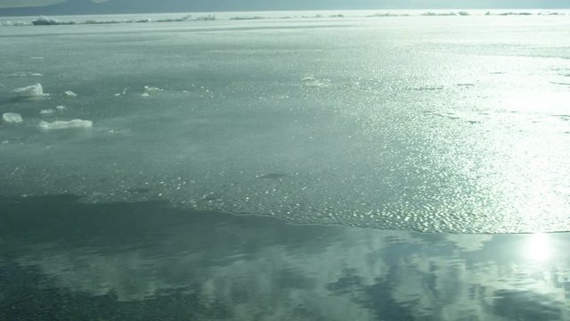 Beach of iced sea or ocean .