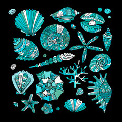 Marine collection, ornate seashells for your design