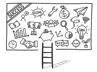 Hand drawn doodle is components of the way to success. Vector illustration.