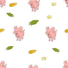 Pig , corn, lemon. Vector pattern