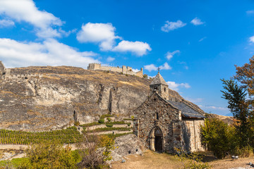 Fototapeta na wymiar Ruin of the Tourbillon castle and old chapel in Sion