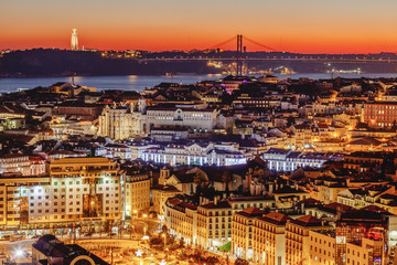 beautiful cityscape, Lisbon, the capital of Portugal at sunset. A popular destination for traveling through Europe, one of the most beautiful cities in the world
