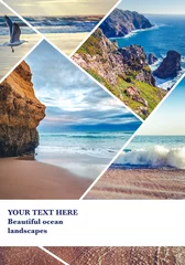 Foto op Plexiglas Mooie collage met ruimte voor tekst, uitzicht op de oceaan, de kust van Portugal, een toeristische collage met zeegezichten © olezzo