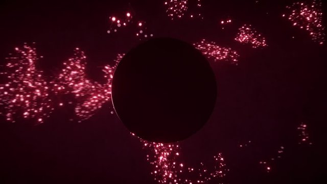 Particle mesh collides with blank circular logo placeholder. 4K UHD animation.