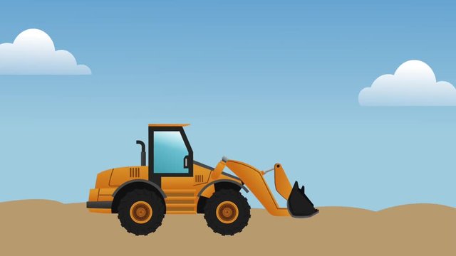 Differents construction vehicles passing by construction zone High definition colorful scenes