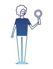 smiling man cartoon holding magnifier glass vector illustration degraded blue