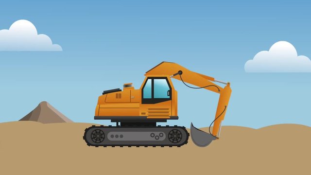 Backhoe passing by construction zone High definition colorful scenes