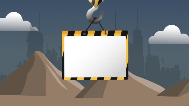 Under construction Crane hook with blank sign High definition colorful scenes