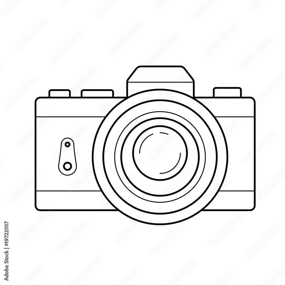 Wall mural retro camera vector line icon isolated on white background