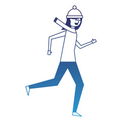 Obraz premium cute woman running in warm clothes vector illustration degraded blue