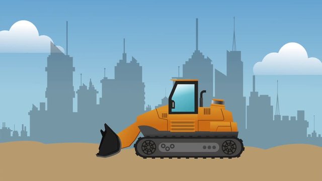 Backhoe working on construction zone over cityscape High definition colorful scenes