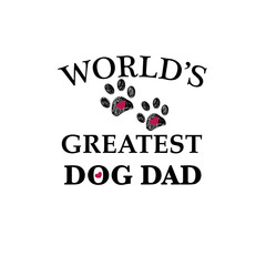 Black paw print with hearts. World's greatest dog dad text. Happy Father's Day background