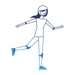 happy young woman ice skating with protection vector illustration degraded blue