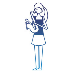 beautiful young woman playing saxophone instrument musical vector illustration degraded blue