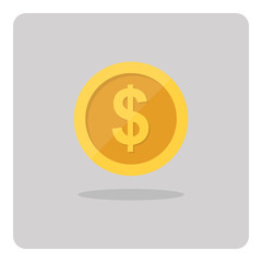 Vector design of flat icon, Gold dollar coin on isolated background.