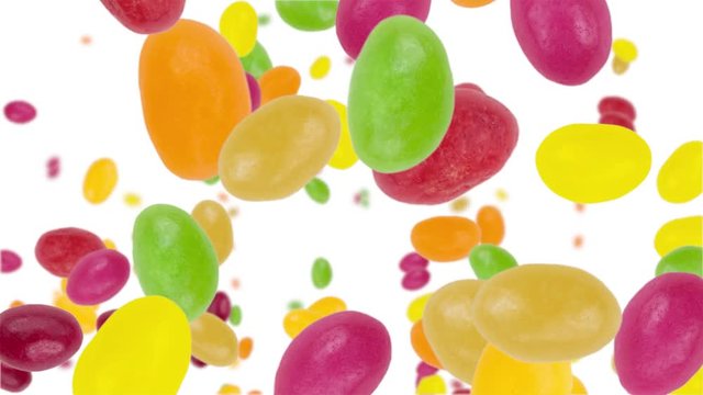 Jelly Beans falling down on white background (vertical, seamless loopable)