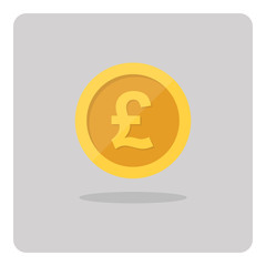 Vector design of flat icon, Gold pound sterling coin on isolated background.