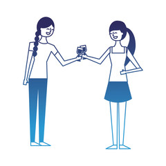 two happy girls making a toast with the glasses vector illustration degraded blue