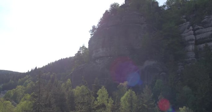 Oybin Zittauer Gebirge - Drone moving around over beautiful Landscape - Germany Saxony 4k