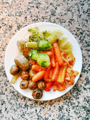 Spaghetti with aubergine and tomato sauce on a the table