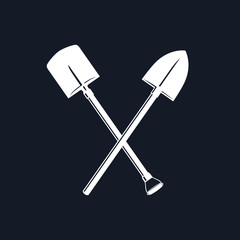 Silhouette of a Crossed Shovel and Spade on a Black Background, Industrial Tool , Vector Illustration