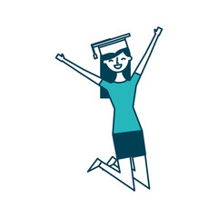 Fototapeta na wymiar cartoon character young graduate woman jump from happiness vector illustration green design