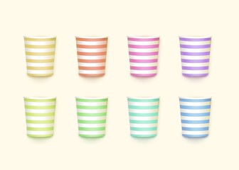 Paper cup Set 3d Collection for design of food packaging and advertising Fashionable pastel palette Vector