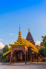 Fototapeta premium Tachileik golden Shwedagon Pagoda on hilltop of Tachileik Myanmar