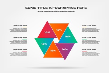 Chart of percentage infographics. Element of graph, diagram with 6 options - parts, processes, timeline. Vector business template for presentation, workflow layout, annual report