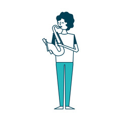 musician young man playing saxophone vector illustration green design